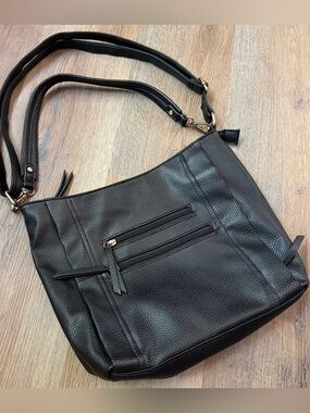 Classic Black Leather Like Crossbody Shoulder Bag